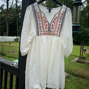 Forever 21 Cream Dress with Floral Embroidery